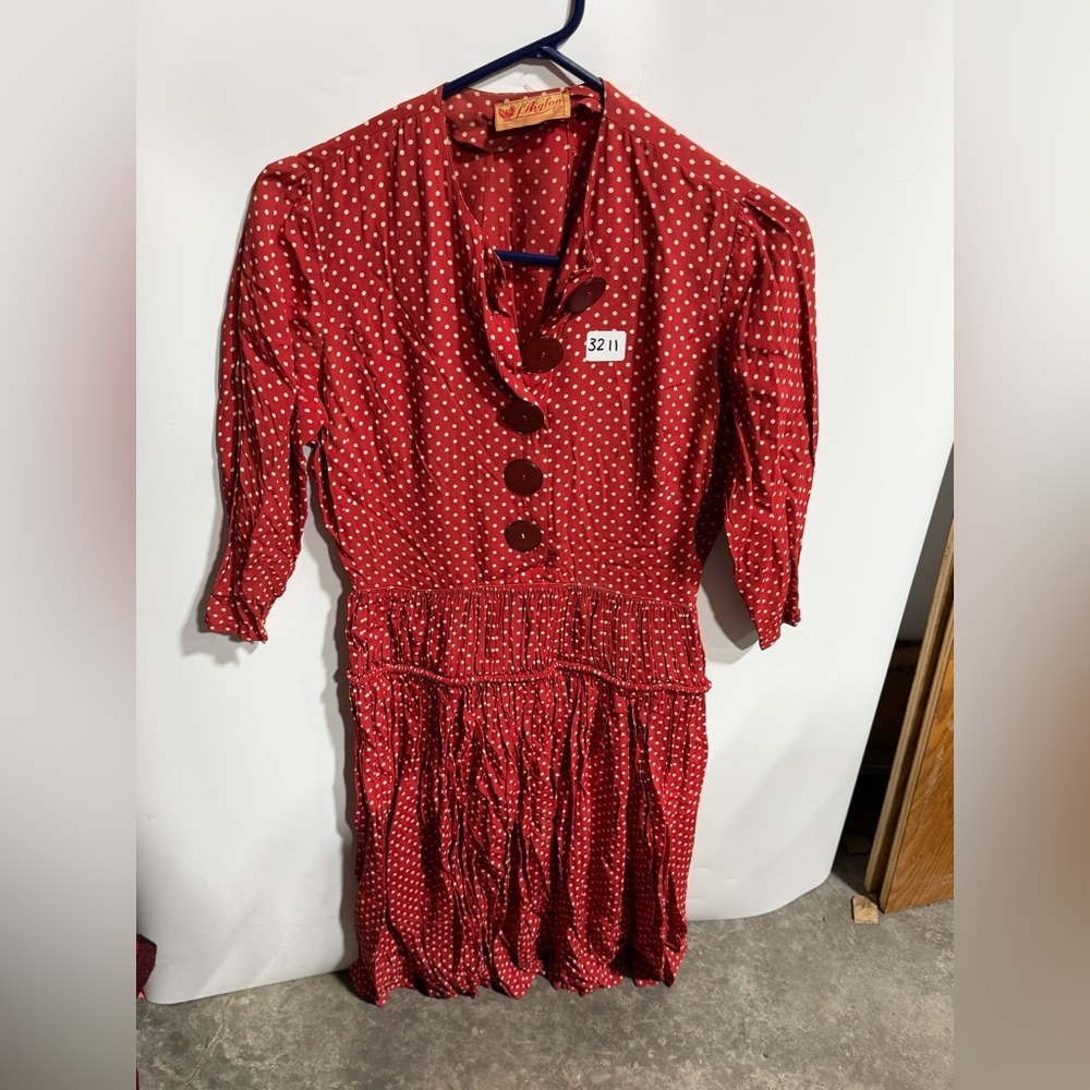 #3211-Red Polka Dot Midi Dress